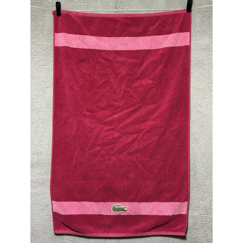 Lacoste ~ Bath Towel 100% Cotton Pre Shrunk 28"x 47" Pink Big Crocodile Logo
